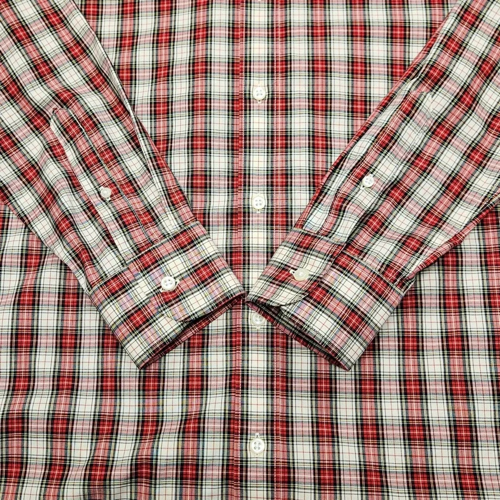 J.CREW Slim Fit Men's Medium‎ Flannel Shirt Red Black White Tartan Plaid L/S EUC